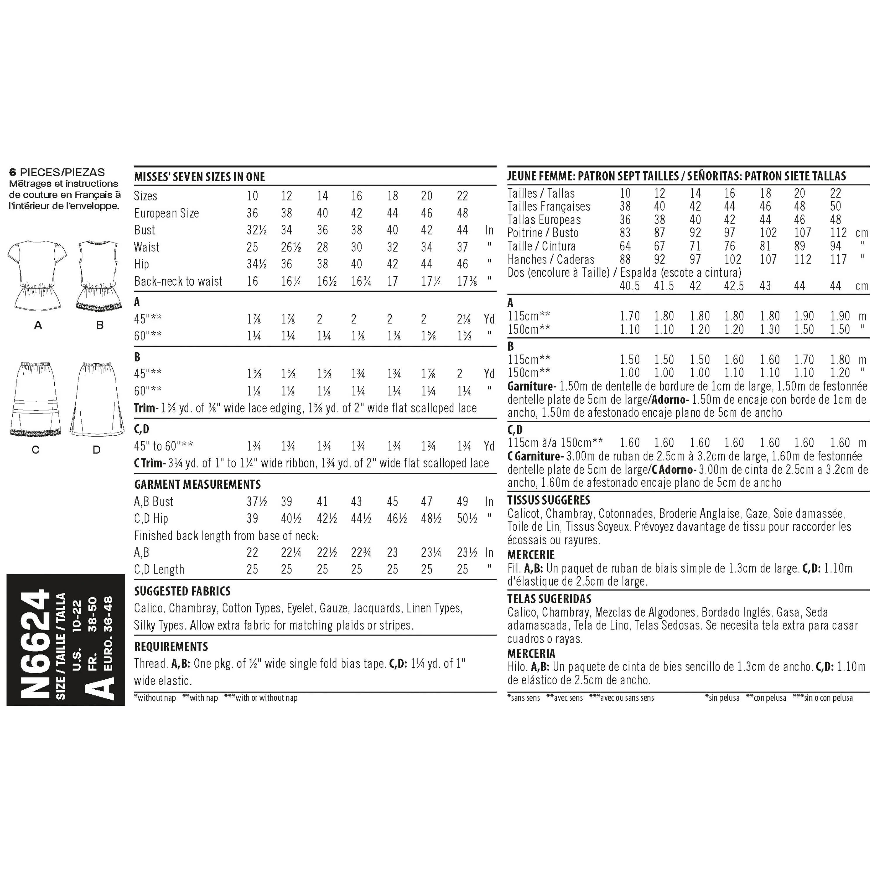 6624 New Look Sewing Pattern N6624 Misses' Tops And Pull On Skirts