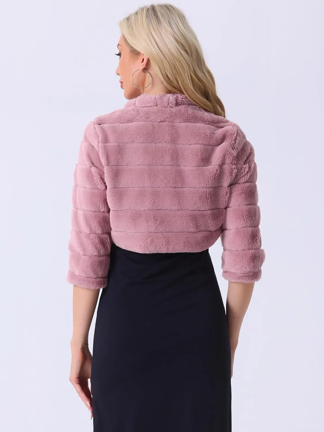 Allegra K Women's Bolero Jacket for Evening Dresses Open Front Cropped Fluffy Faux Fur Shrug
