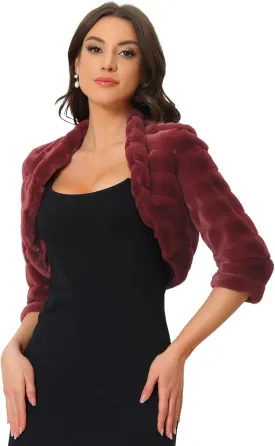 Allegra K Women's Bolero Jacket for Evening Dresses Open Front Cropped Fluffy Faux Fur Shrug