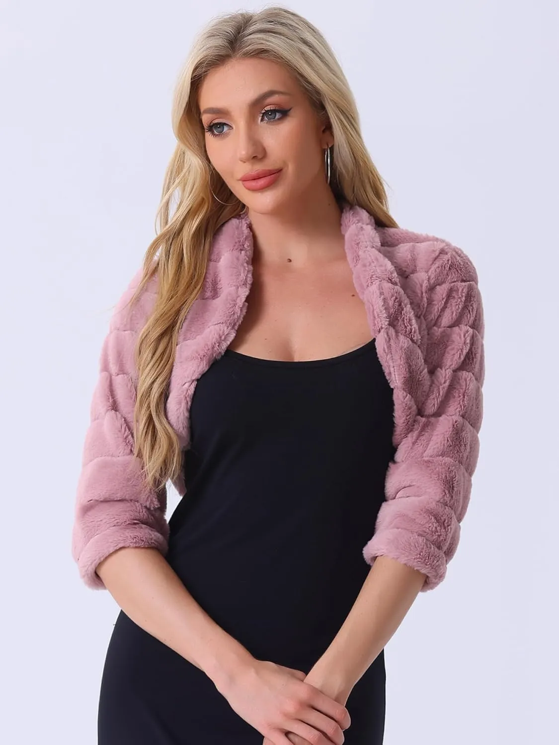 Allegra K Women's Bolero Jacket for Evening Dresses Open Front Cropped Fluffy Faux Fur Shrug