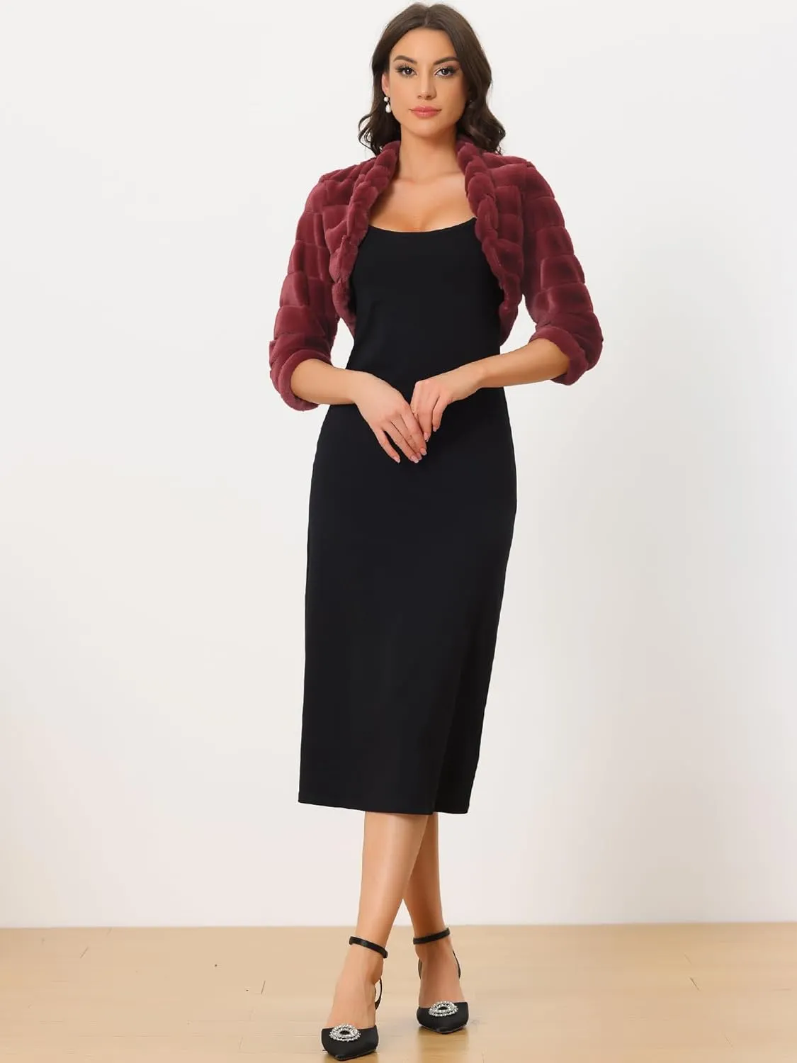 Allegra K Women's Bolero Jacket for Evening Dresses Open Front Cropped Fluffy Faux Fur Shrug