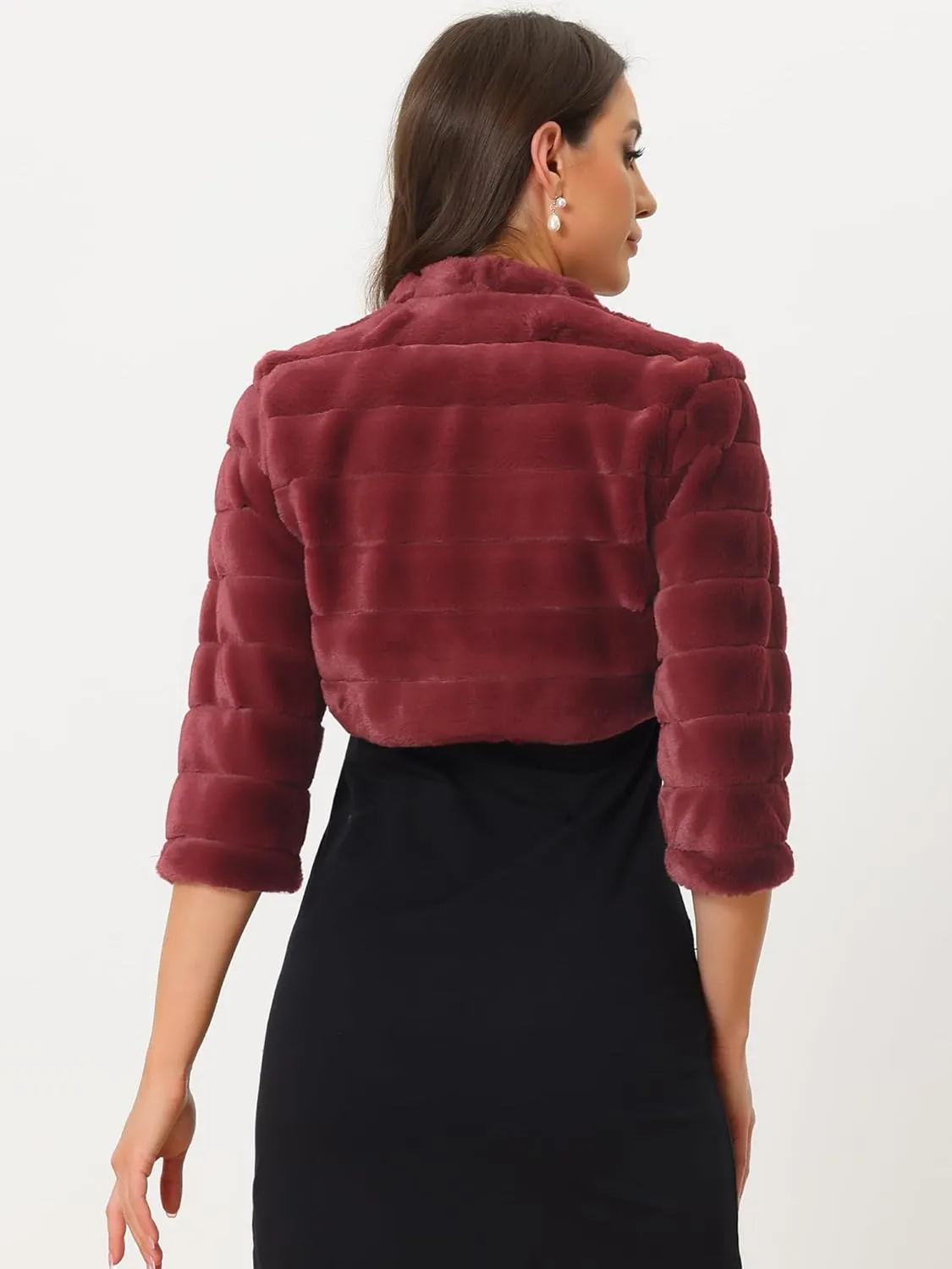 Allegra K Women's Bolero Jacket for Evening Dresses Open Front Cropped Fluffy Faux Fur Shrug