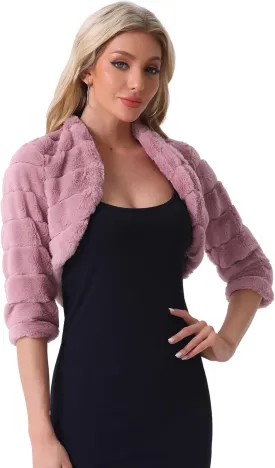 Allegra K Women's Bolero Jacket for Evening Dresses Open Front Cropped Fluffy Faux Fur Shrug