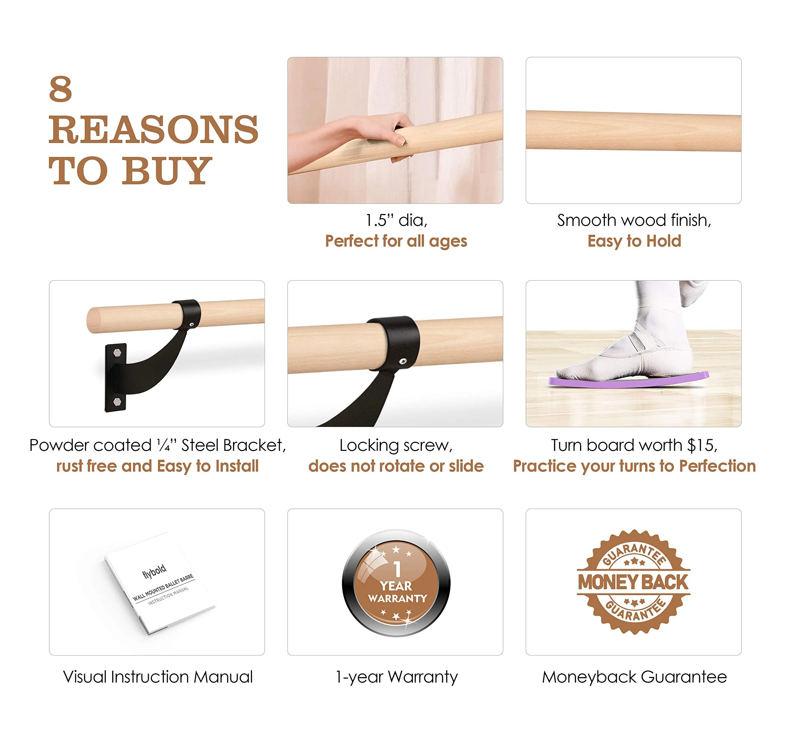 Ballet Barre For Home Wall Mounted Ballet Bar Includes Turning Board Premium Wood Does
