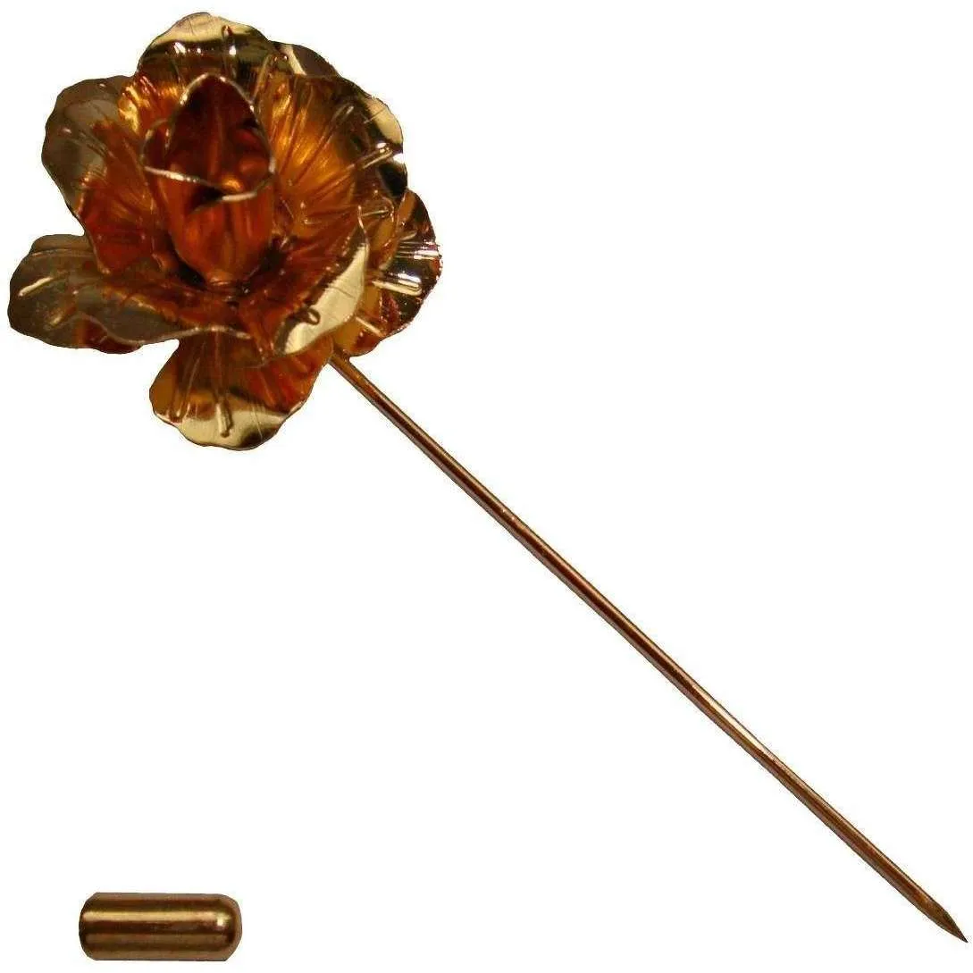 Bassin and Brown Rose Flower Lapel Pin - Vintage Gold