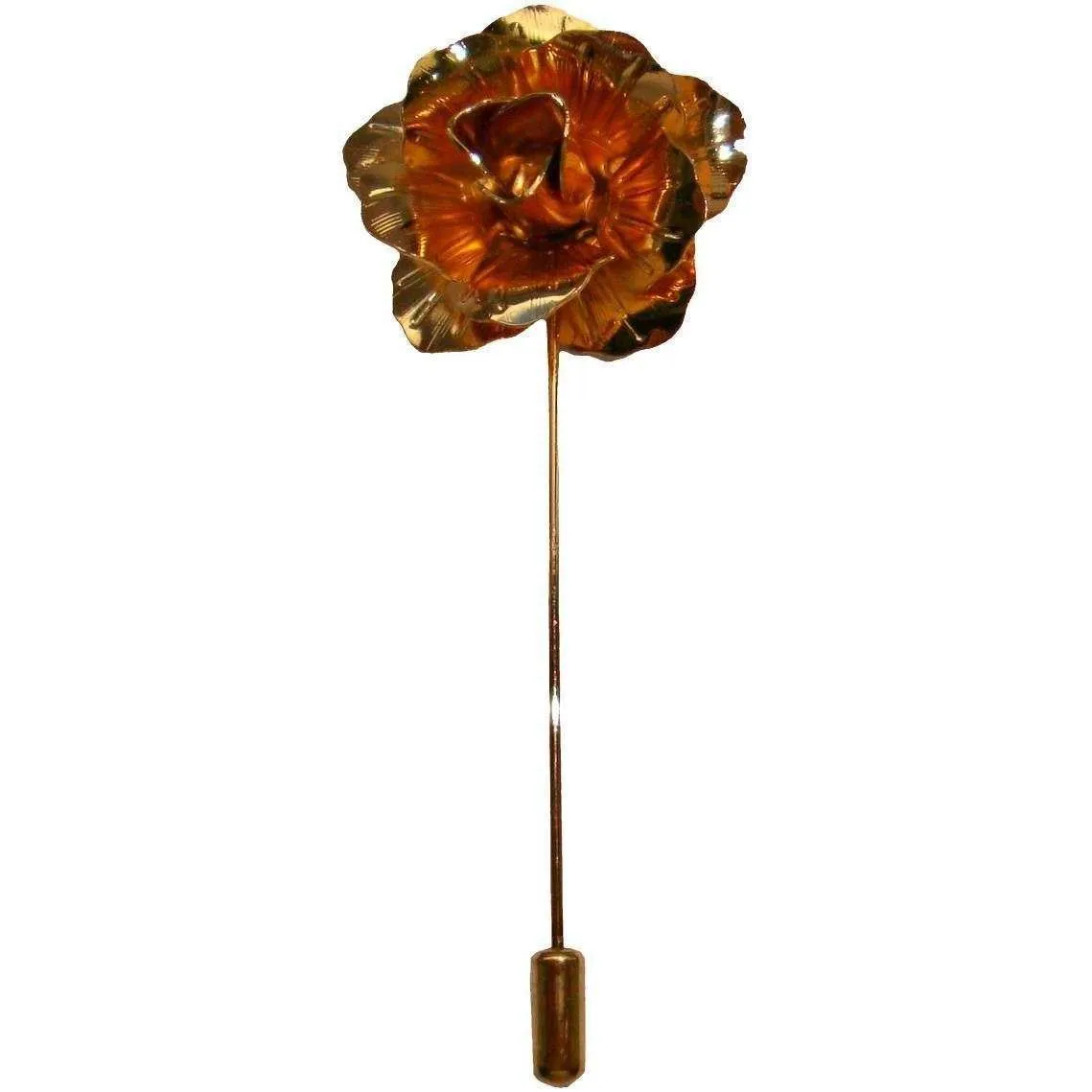 Bassin and Brown Rose Flower Lapel Pin - Vintage Gold