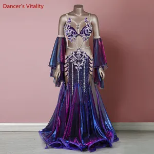 Belly Dance Performance Clothes Bra fishtail Long Skirt 2 Sleeves Set for Women Oriental Dance Clothing  Customization Female