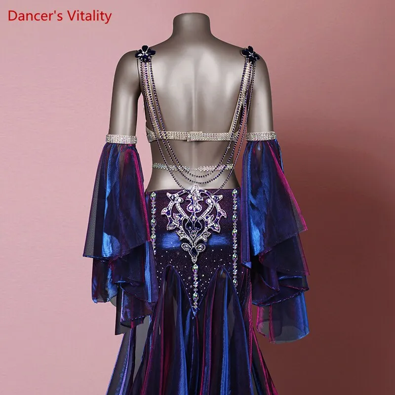 Belly Dance Performance Clothes Bra fishtail Long Skirt 2 Sleeves Set for Women Oriental Dance Clothing  Customization Female