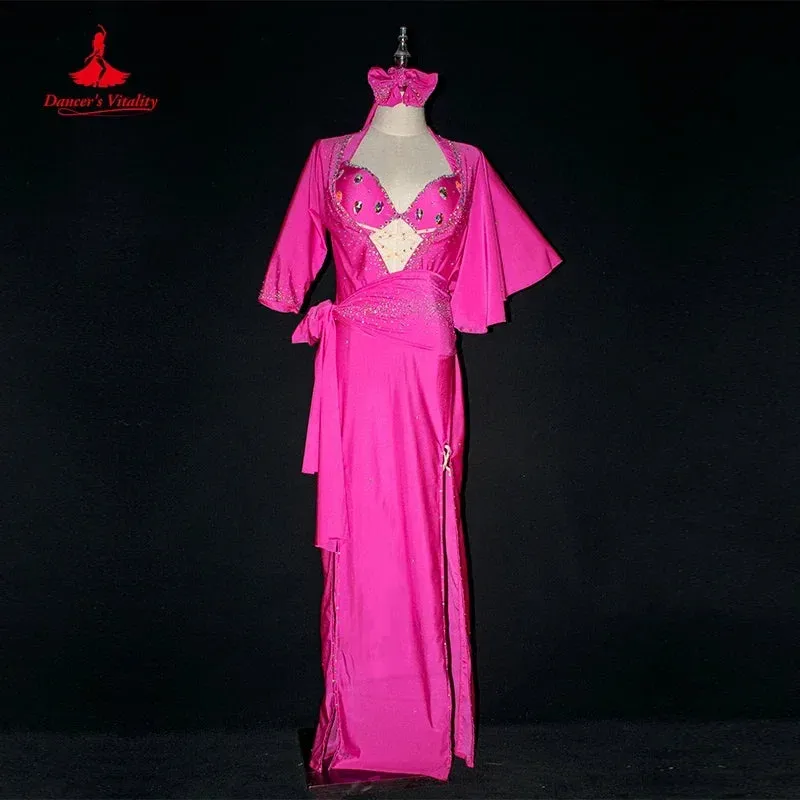 Belly Dance Performance Costume Suit for Women Custom Robe bra belt hip Scarf 4pcs Adult Child Baladi Shaabi Competiton Suit