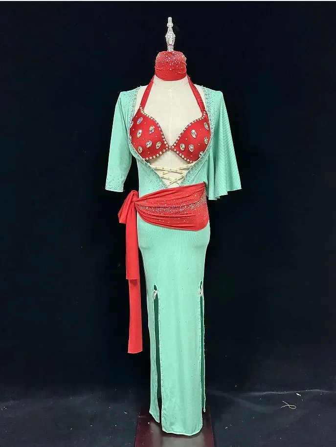 Belly Dance Performance Costume Suit for Women Custom Robe bra belt hip Scarf 4pcs Adult Child Baladi Shaabi Competiton Suit
