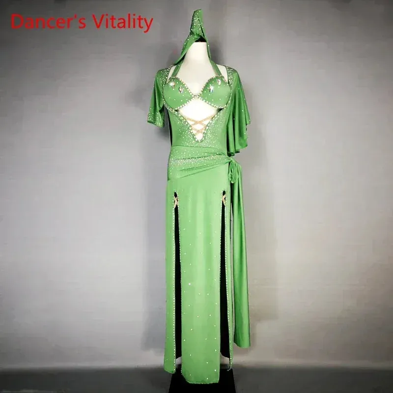 Belly Dance Performance Costume Suit for Women Custom Robe bra belt hip Scarf 4pcs Adult Child Baladi Shaabi Competiton Suit