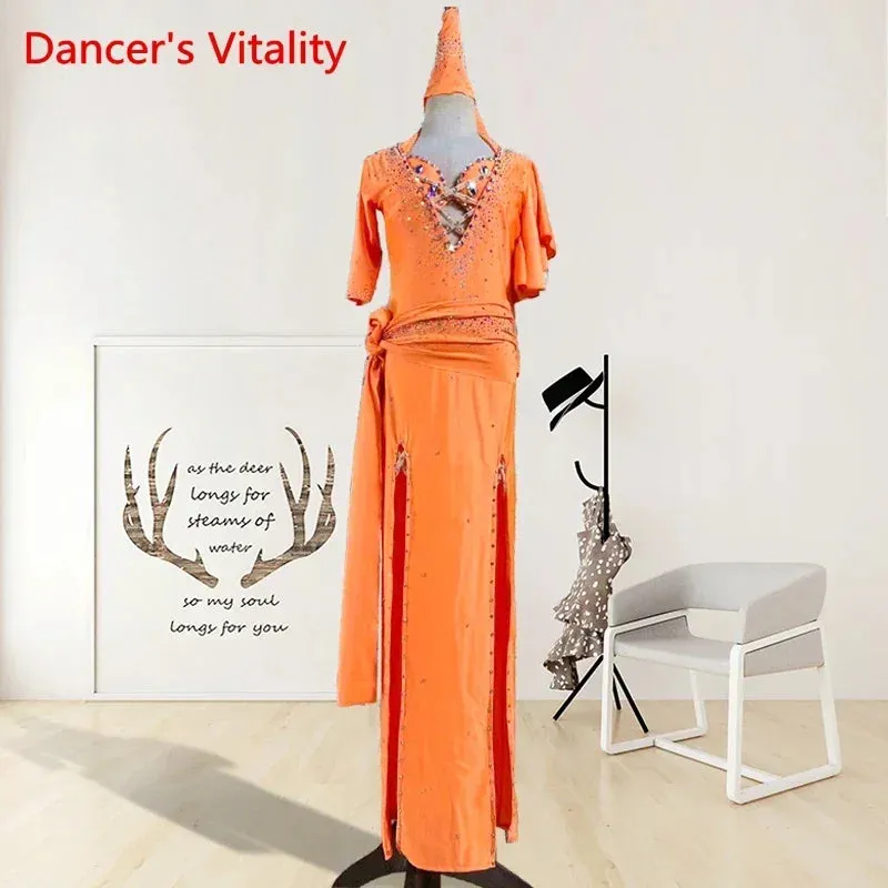 Belly Dance Performance Costume Suit for Women Custom Robe bra belt hip Scarf 4pcs Adult Child Baladi Shaabi Competiton Suit