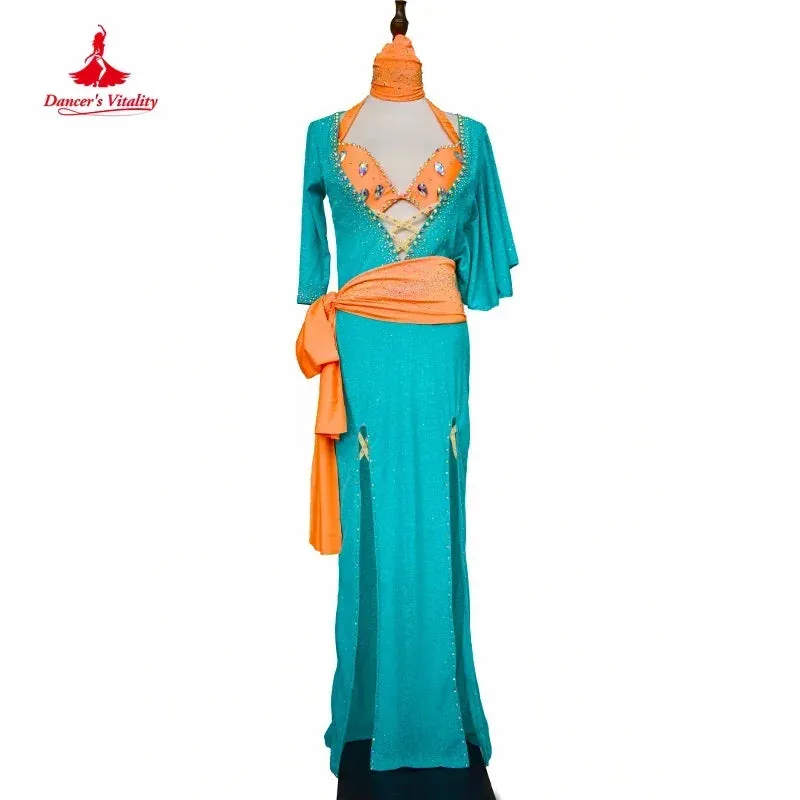 Belly Dance Performance Costume Suit for Women Custom Robe bra belt hip Scarf 4pcs Adult Child Baladi Shaabi Competiton Suit