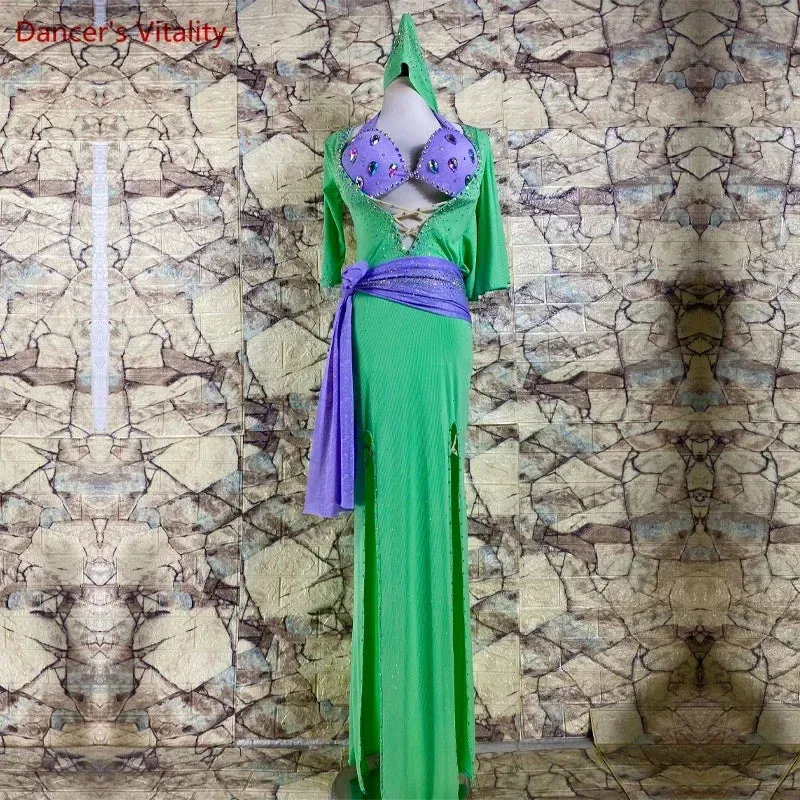 Belly Dance Performance Costume Suit for Women Custom Robe bra belt hip Scarf 4pcs Adult Child Baladi Shaabi Competiton Suit
