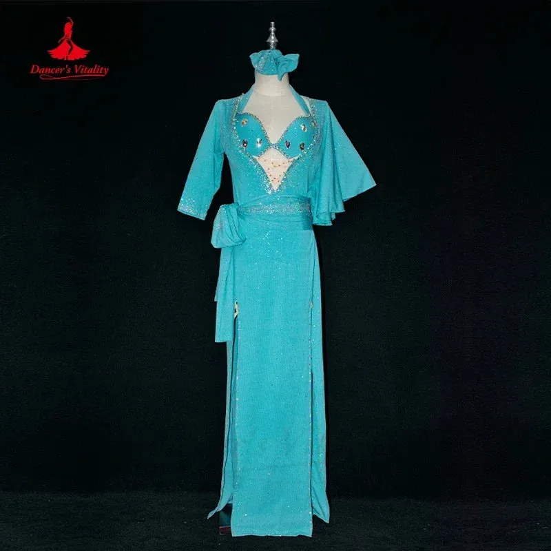 Belly Dance Performance Costume Suit for Women Custom Robe bra belt hip Scarf 4pcs Adult Child Baladi Shaabi Competiton Suit
