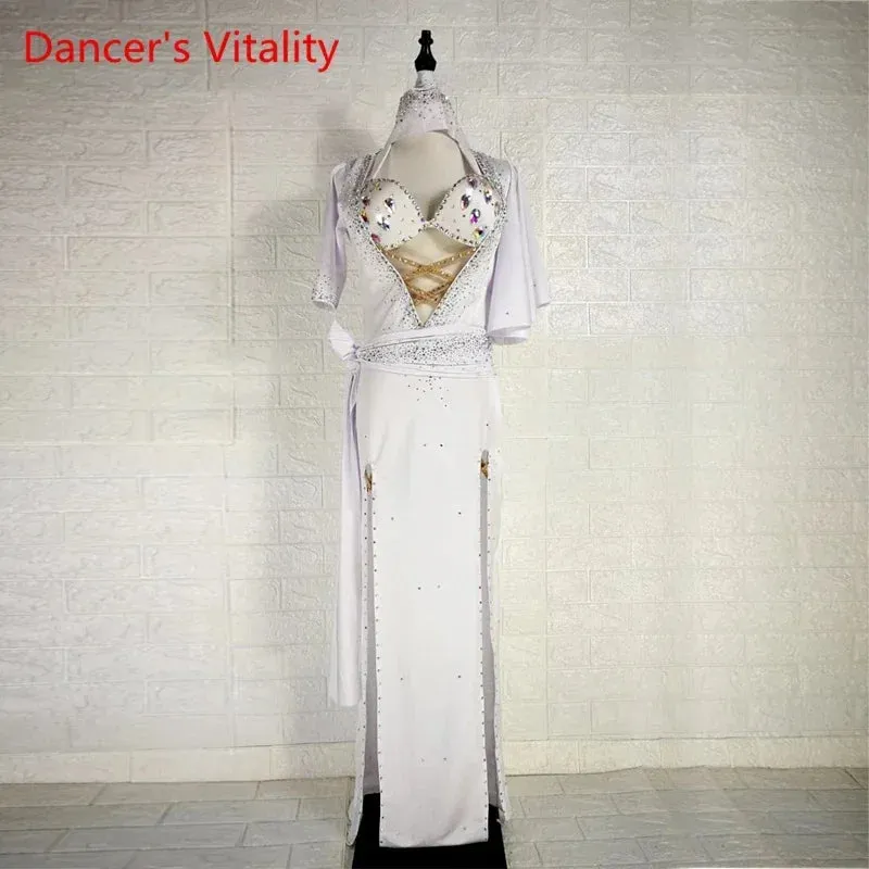 Belly Dance Performance Costume Suit for Women Custom Robe bra belt hip Scarf 4pcs Adult Child Baladi Shaabi Competiton Suit