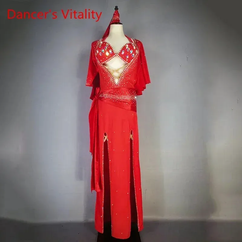 Belly Dance Performance Costume Suit for Women Custom Robe bra belt hip Scarf 4pcs Adult Child Baladi Shaabi Competiton Suit