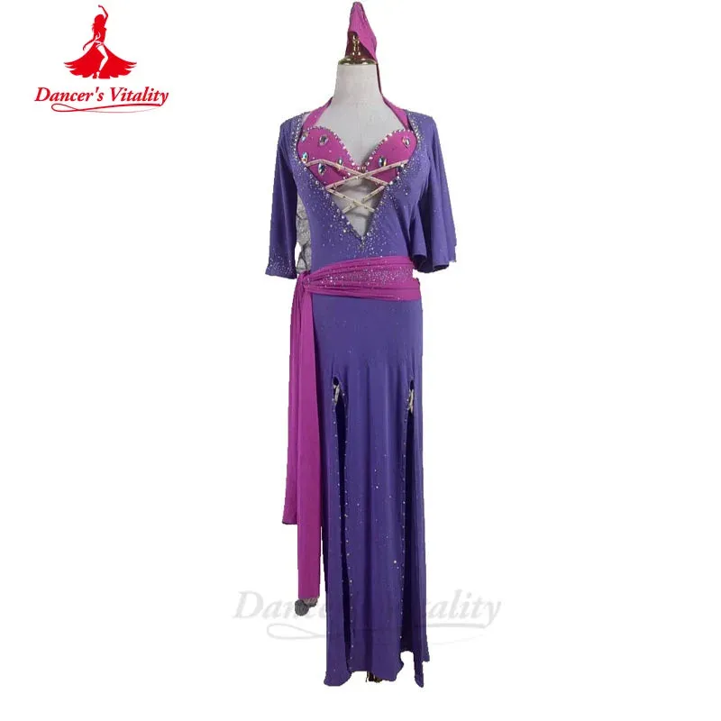 Belly Dance Performance Costume Suit for Women Custom Robe bra belt hip Scarf 4pcs Adult Child Baladi Shaabi Competiton Suit