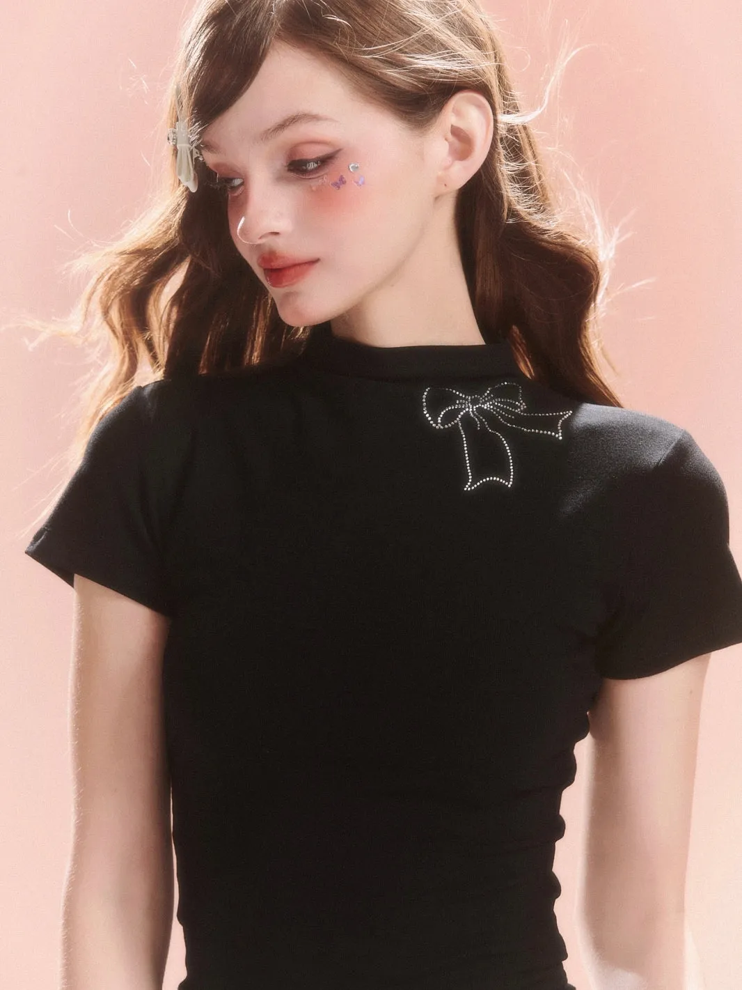Black short sleeve T-shirt for women summer slim fit hottie