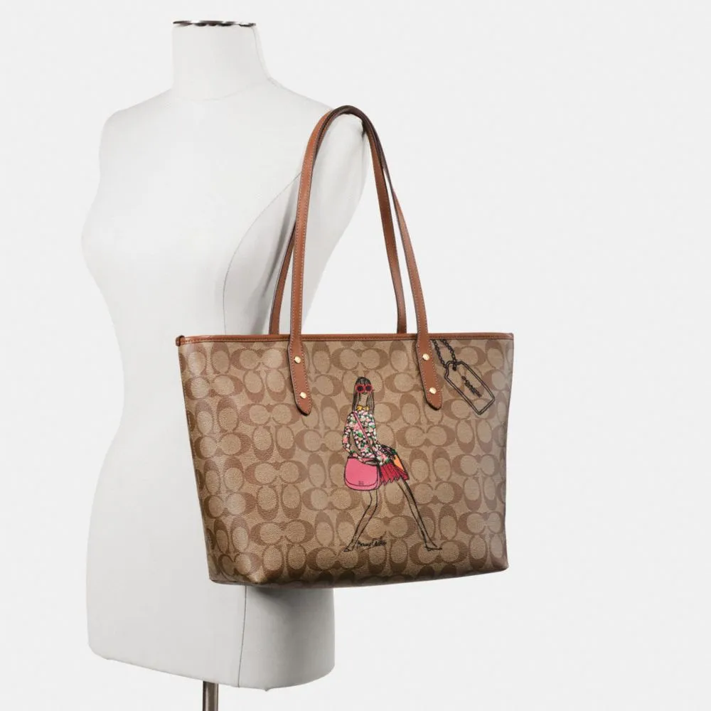COACH BONNIE CASHIN CITY ZIP TOTE IN SIGNATURE COATED CANVAS