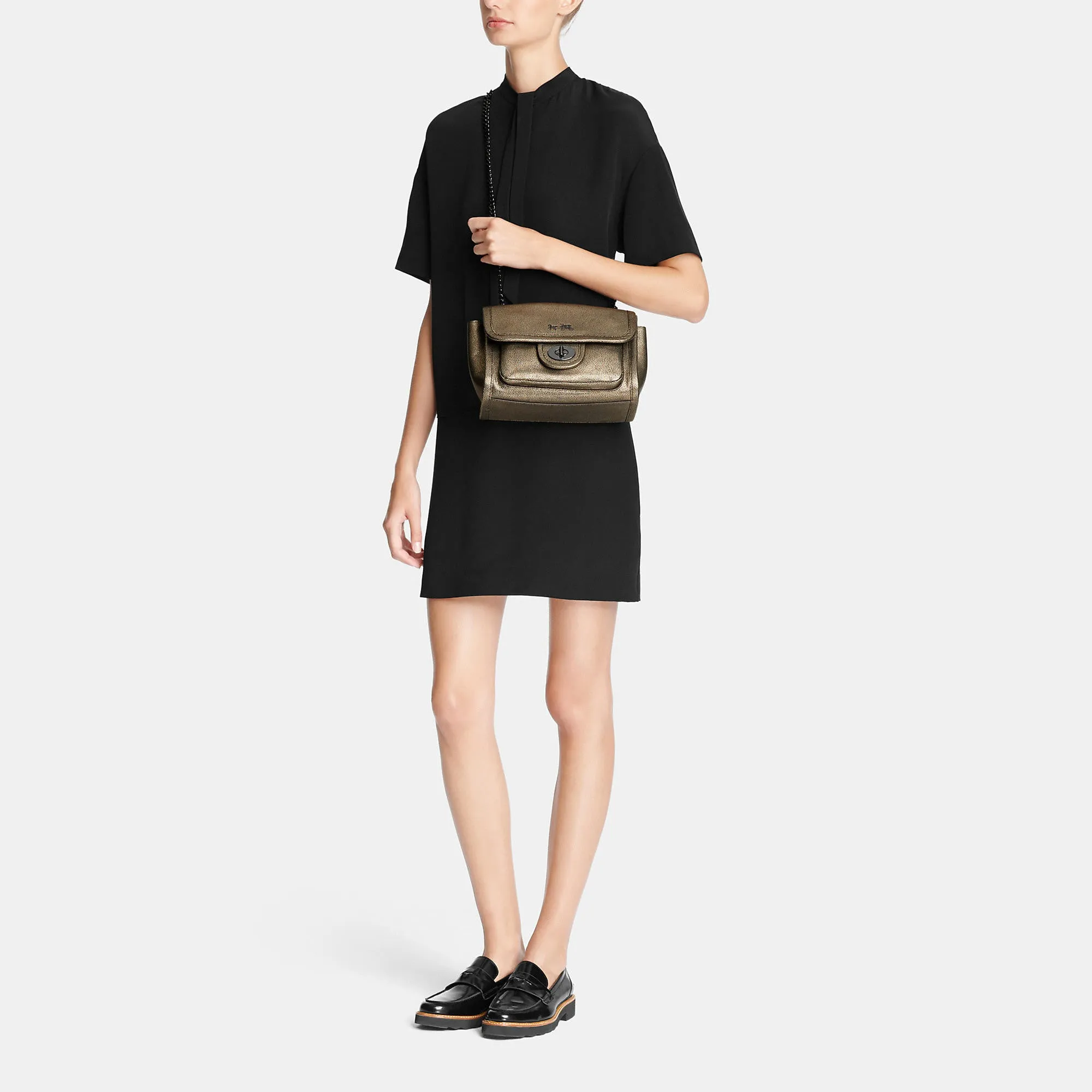 COACH RANGER FLAP CROSSBODY IN METALLIC LEATHER