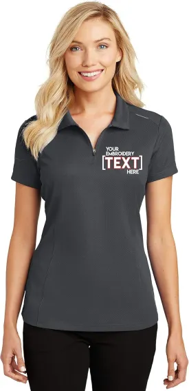 Custom Embroidered Polo Shirts for Ladies - Pinpoint Mesh Quarter Zip Personalized Embroidery Polos