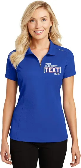 Custom Embroidered Polo Shirts for Ladies - Pinpoint Mesh Quarter Zip Personalized Embroidery Polos