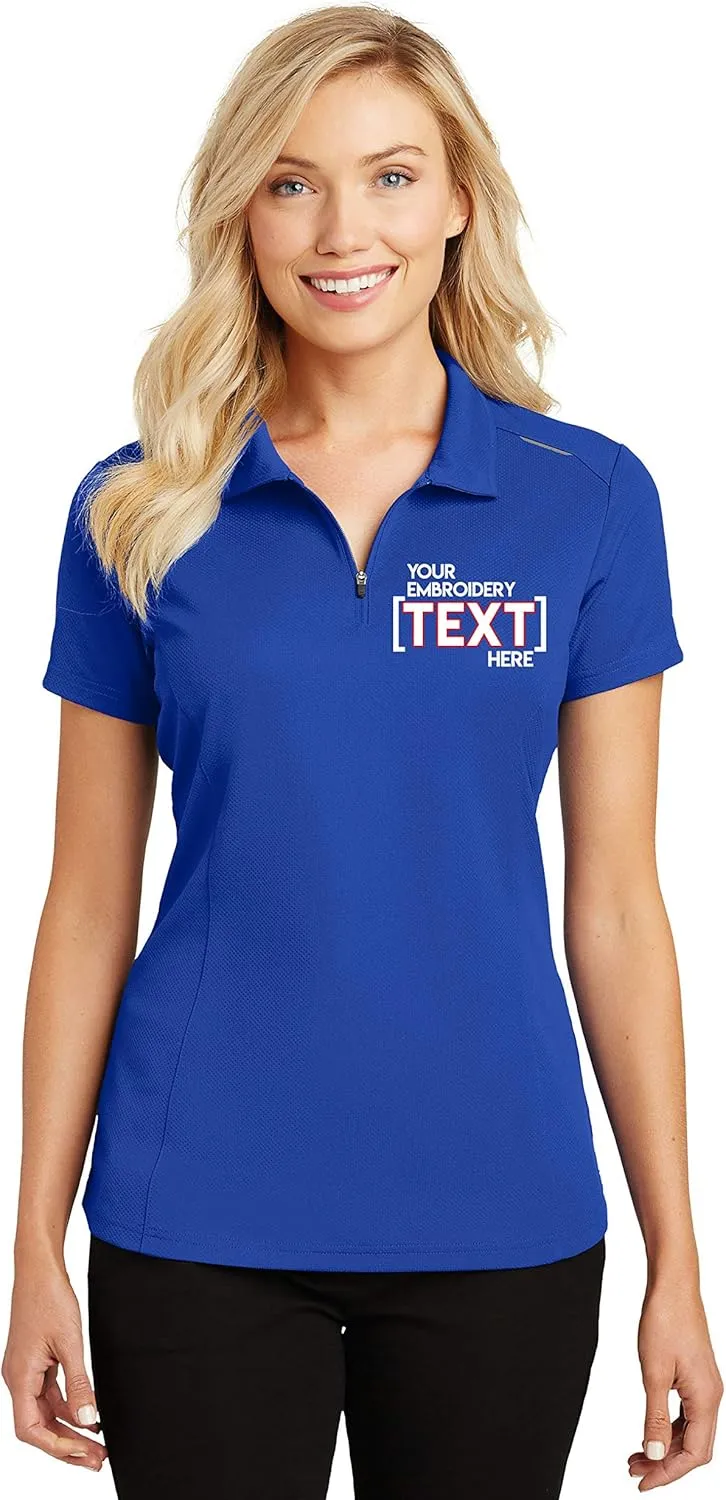 Custom Embroidered Polo Shirts for Ladies - Pinpoint Mesh Quarter Zip Personalized Embroidery Polos