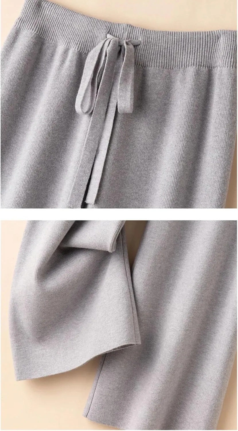 DBFBDTU Women Knit Thick Loose Pants Solid Wide Leg Soft Trousers Business Casual Warm Pants