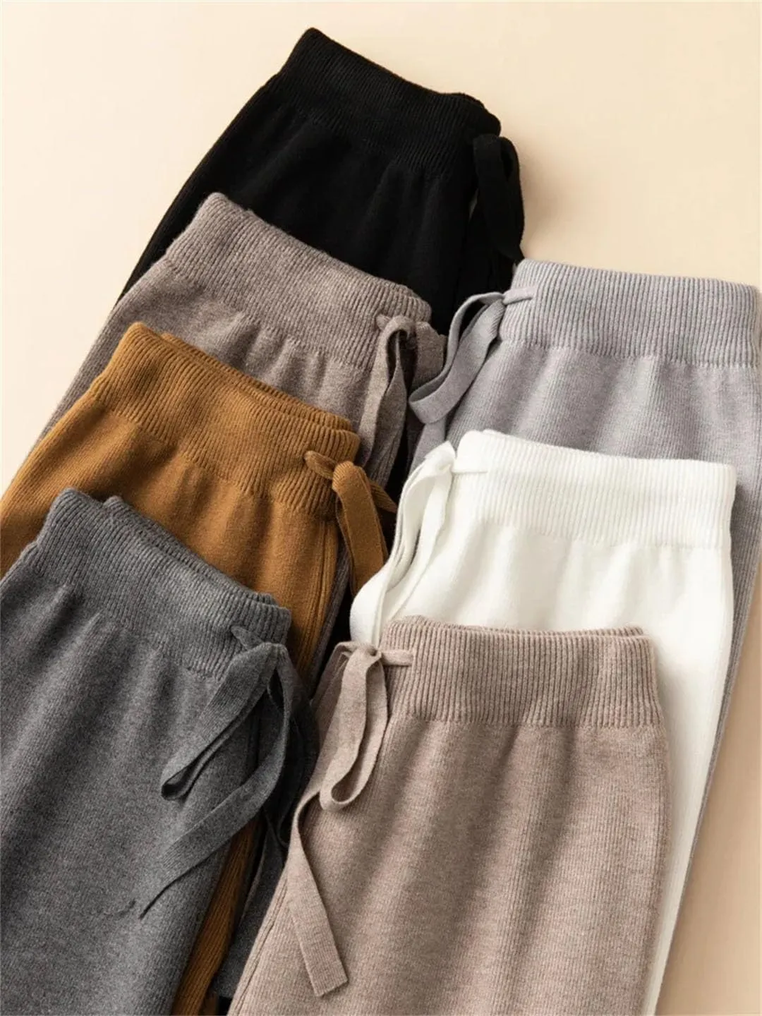 DBFBDTU Women Knit Thick Loose Pants Solid Wide Leg Soft Trousers Business Casual Warm Pants