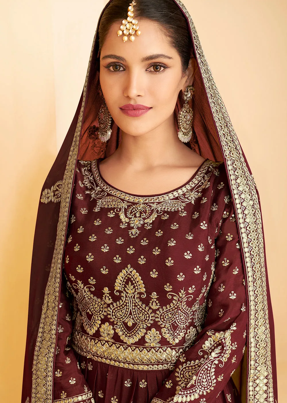 Designer Maroon Georgette Pakistani Style Sharara Suit