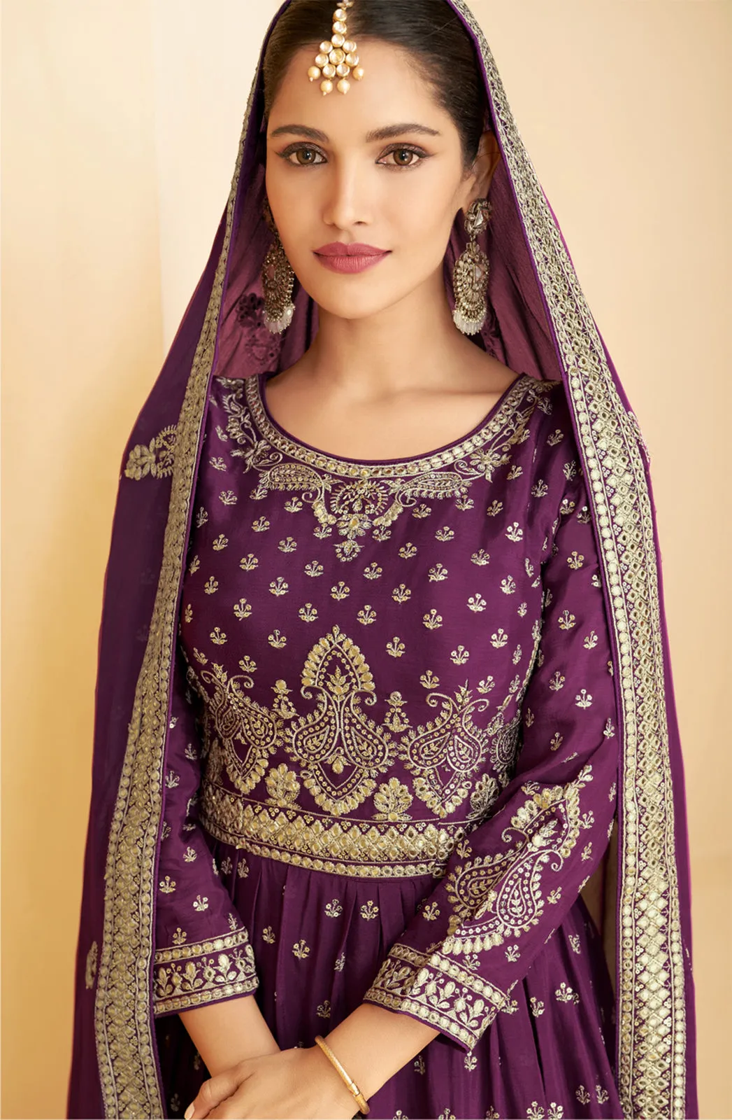 Designer Plum Purple Georgette Pakistani Style Sharara Suit
