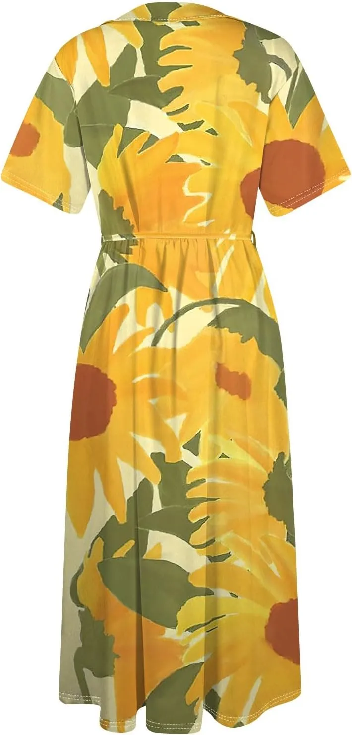 Dresses for Women 2025 Tie Swing Spring Summer Maxi Dress Short Sleeve Womens Summer