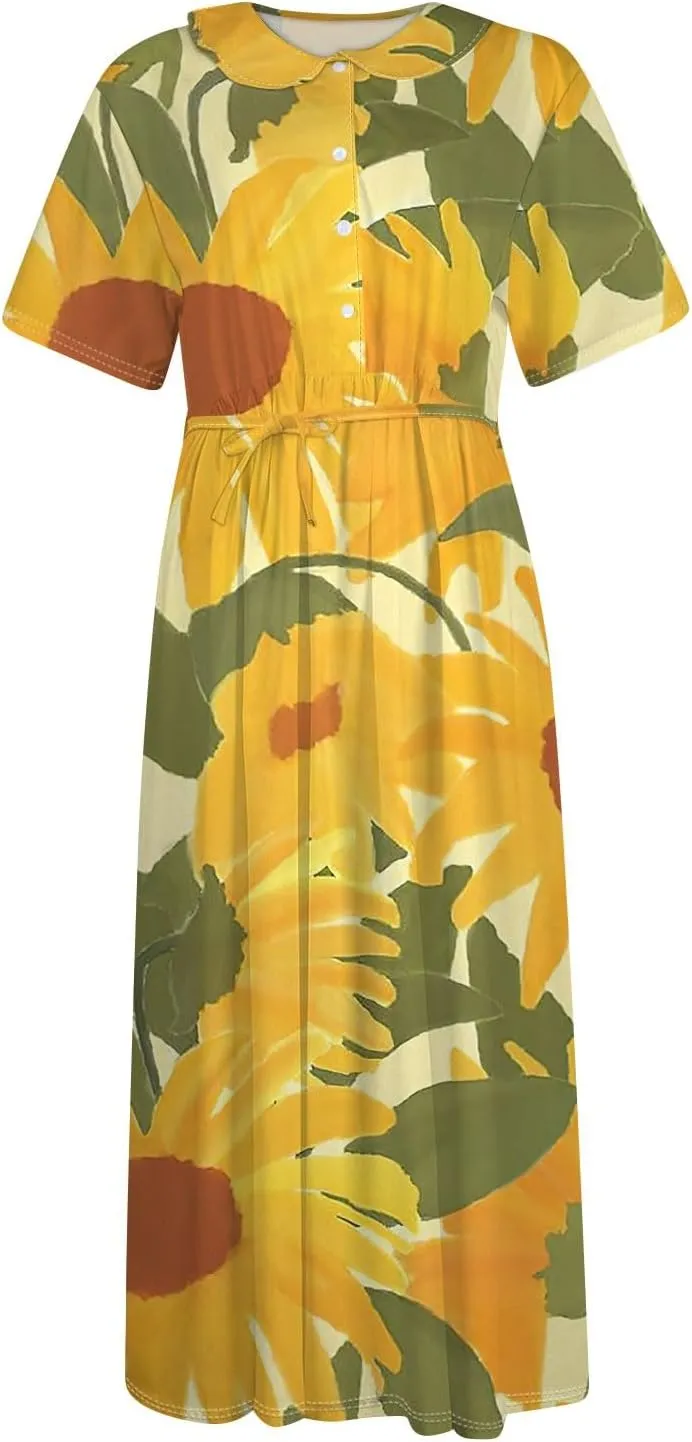 Dresses for Women 2025 Tie Swing Spring Summer Maxi Dress Short Sleeve Womens Summer