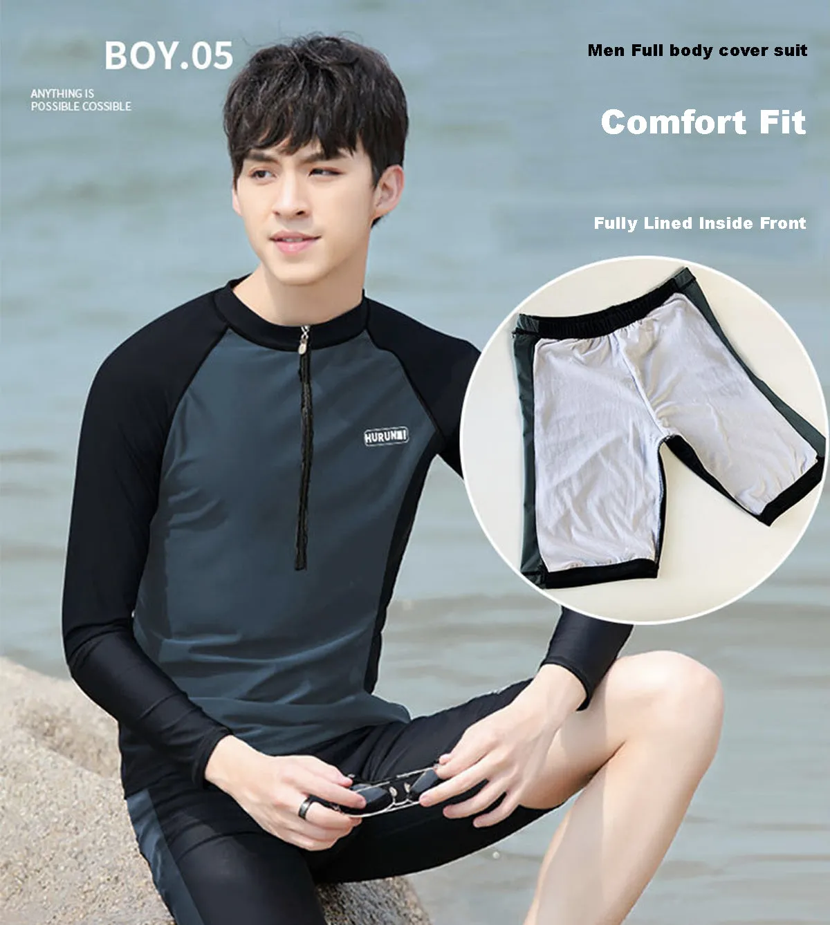 Fancydresswale Men's Full Sleeve Swimming Suit, Beach wear Quick Dry Surfing Dress, Men Full Body Swimsuit