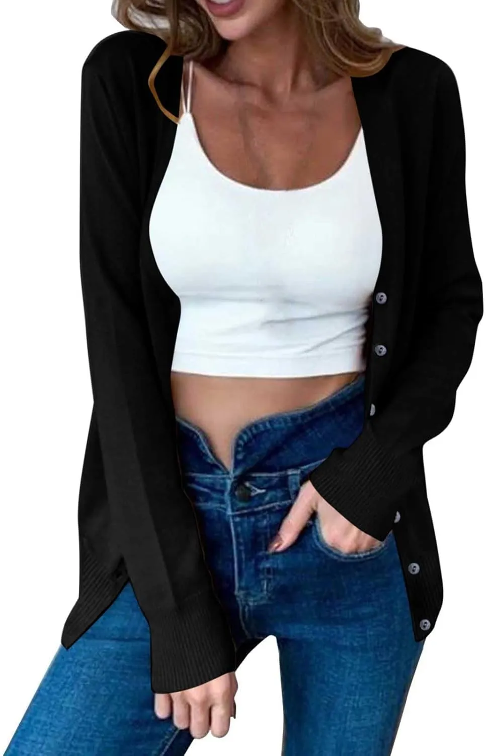 for Ladies Fall Winter Long Sleeve Vneck Sweater Loose Fit Oversized Crochet Warm Knit Cardigan Basic Women 2025