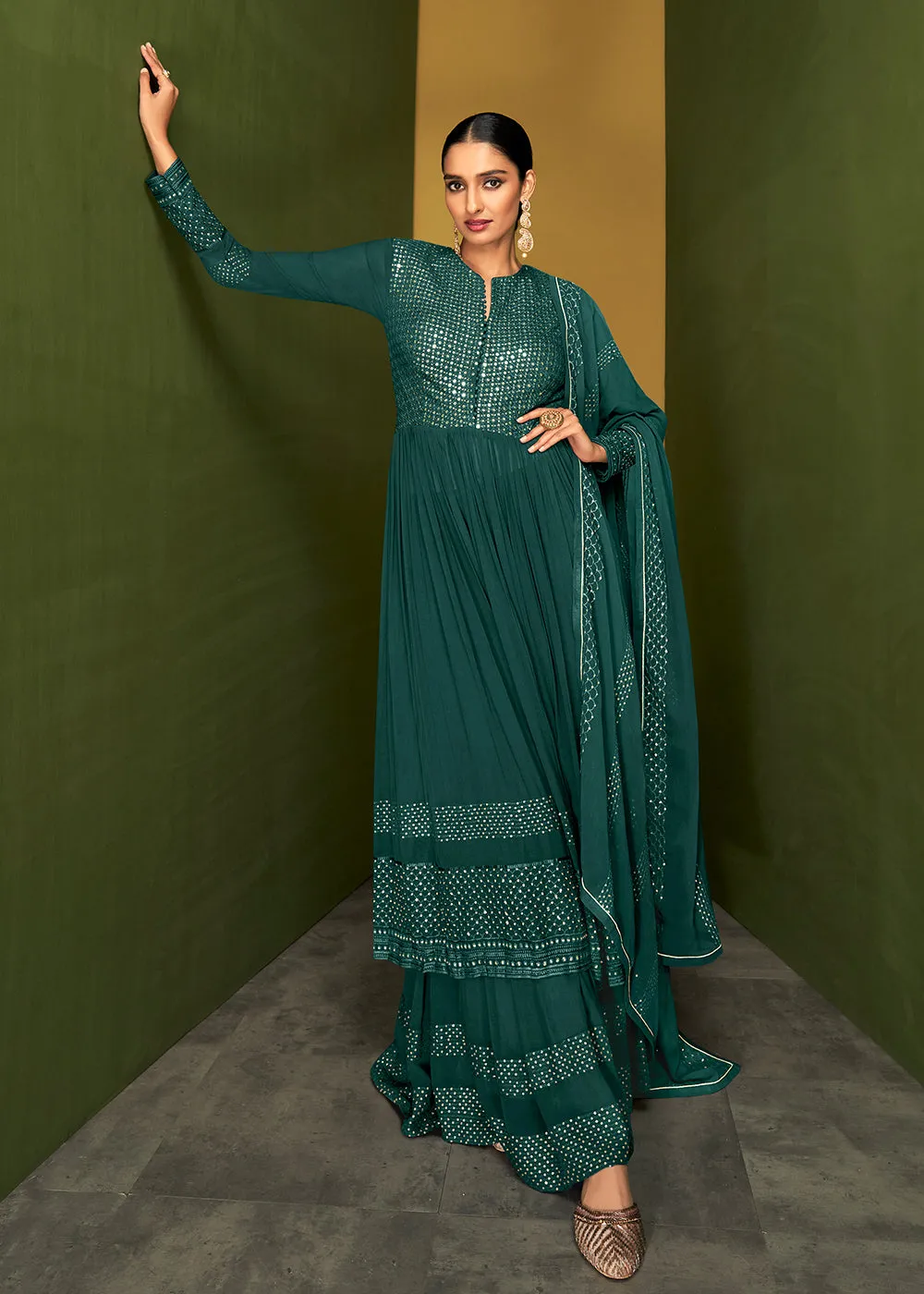 Forest Green Anarkali Style Designer Palazzo Salwar Suit