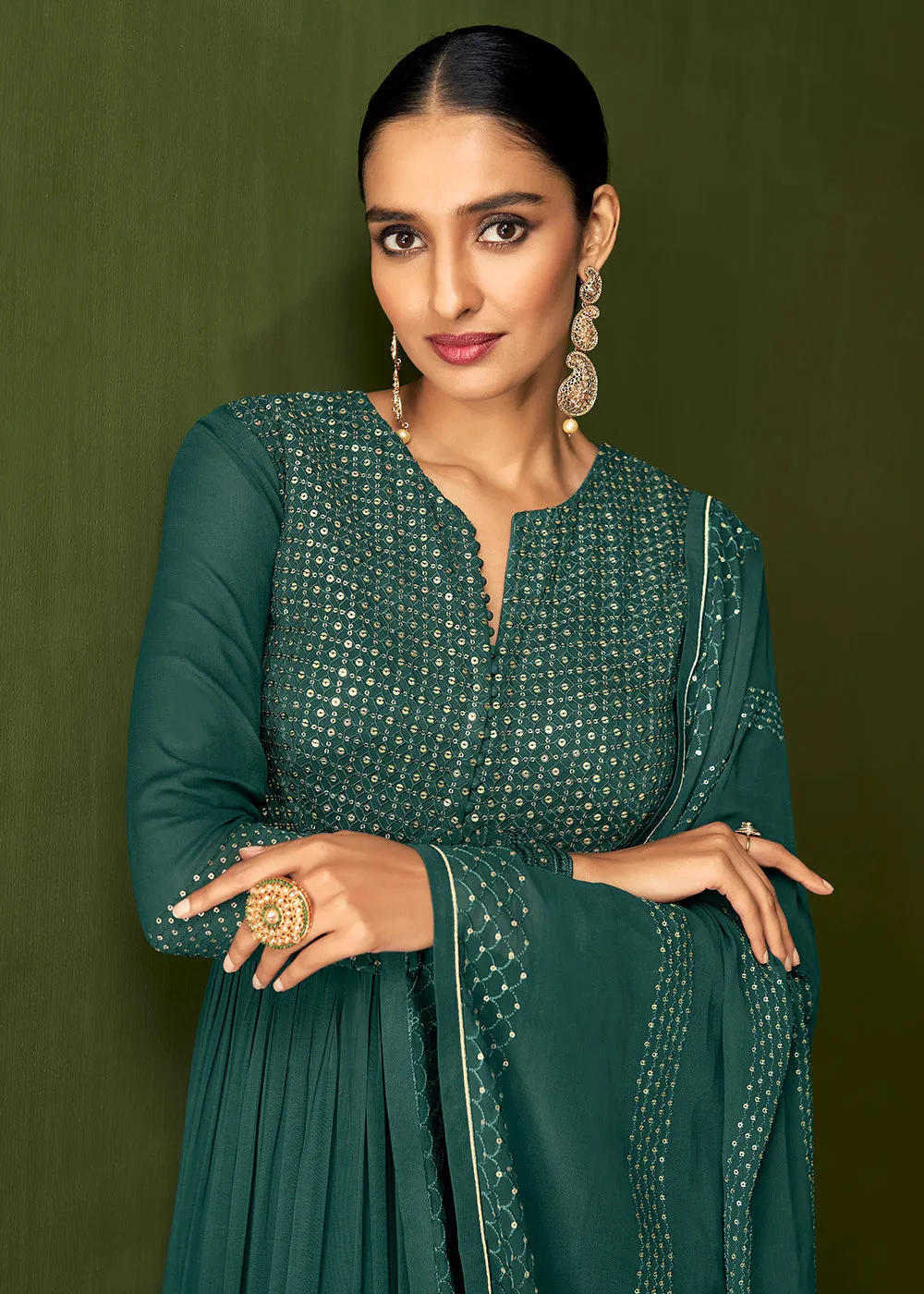 Forest Green Anarkali Style Designer Palazzo Salwar Suit