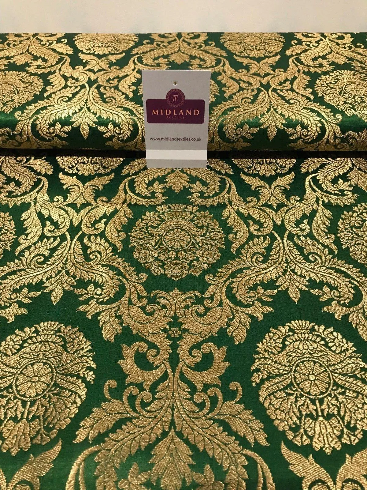 Gold Metallic Ornamental Indian Faux Silk Banarsi brocade Fabric 44" Wide M807