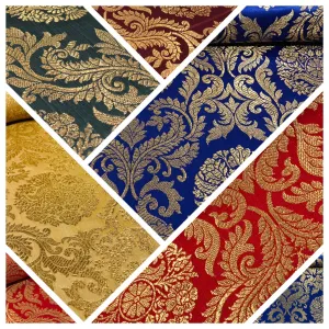 Gold Metallic Ornamental Indian Faux Silk Banarsi brocade Fabric 44" Wide M807