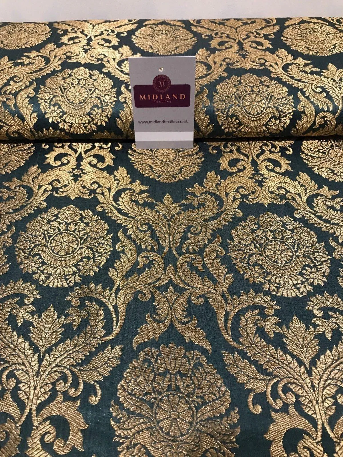 Gold Metallic Ornamental Indian Faux Silk Banarsi brocade Fabric 44" Wide M807