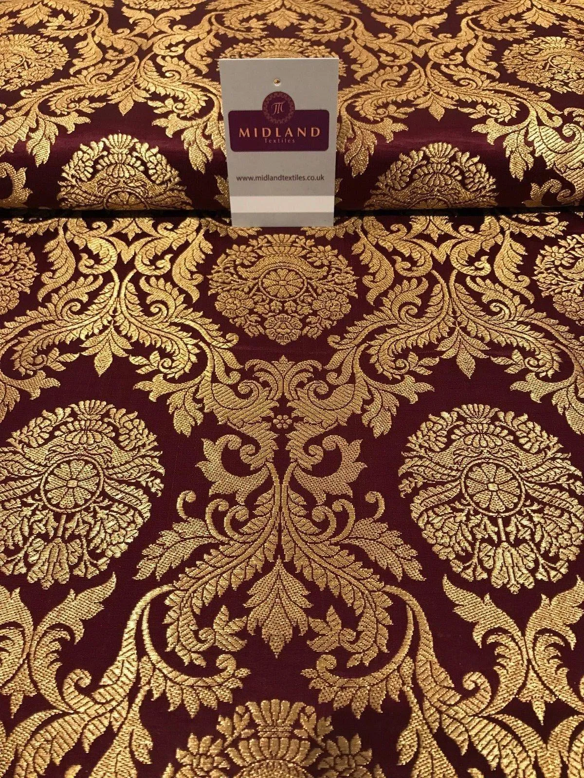Gold Metallic Ornamental Indian Faux Silk Banarsi brocade Fabric 44" Wide M807
