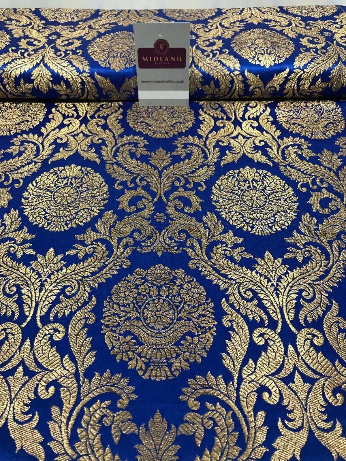 Gold Metallic Ornamental Indian Faux Silk Banarsi brocade Fabric 44" Wide M807