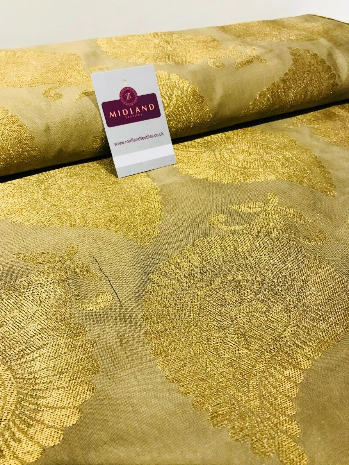 Gold Metallic Paisley Indian banarsi brocade Fabric 44" Wide M808 Mtex