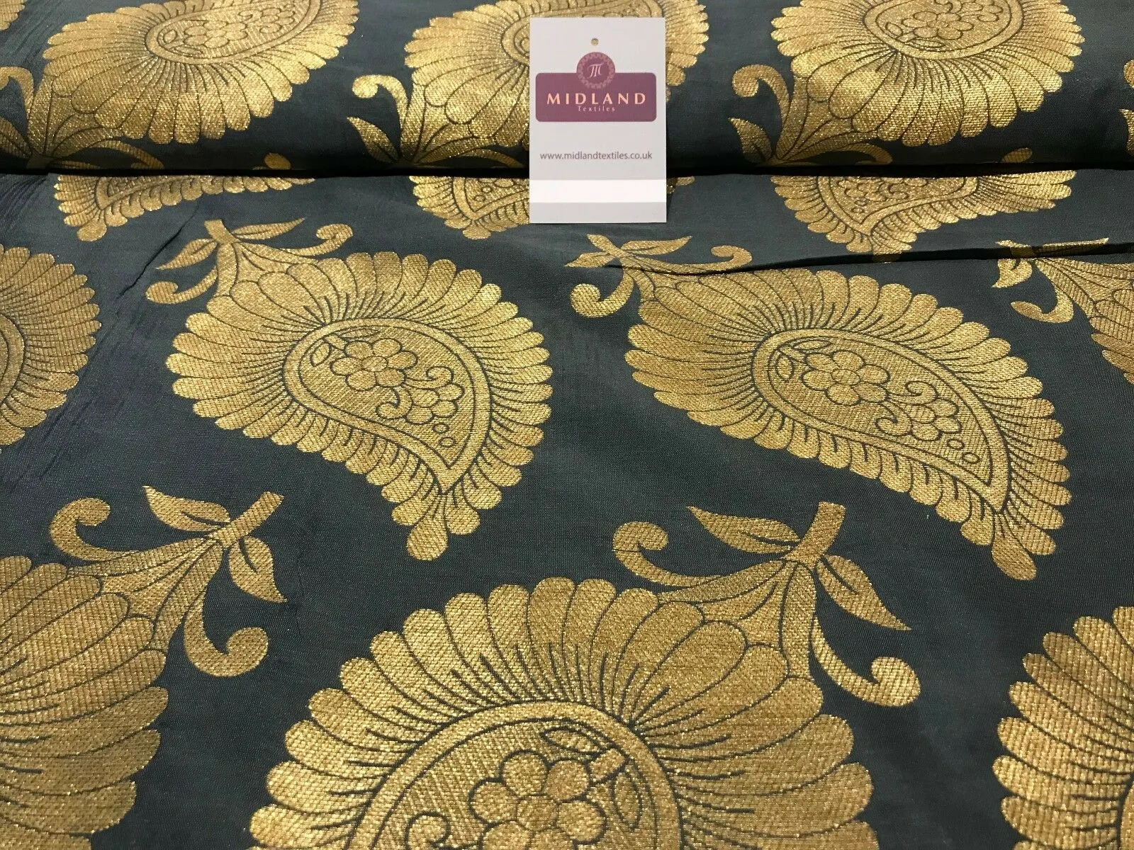 Gold Metallic Paisley Indian banarsi brocade Fabric 44" Wide M808 Mtex