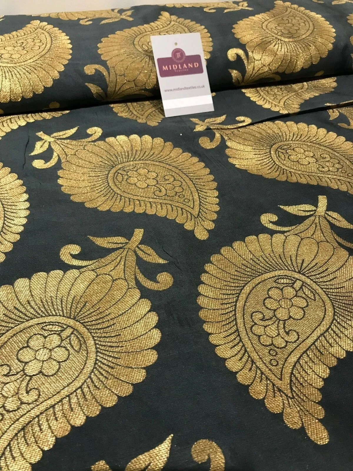 Gold Metallic Paisley Indian banarsi brocade Fabric 44" Wide M808 Mtex