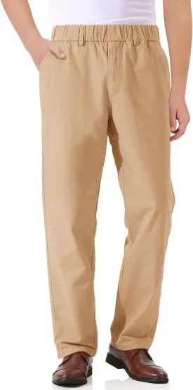 Haloumoning Boys Elastic Waist Pants Kids Uniform School Cotton Twill Trousers with Pockets 5-14 Years