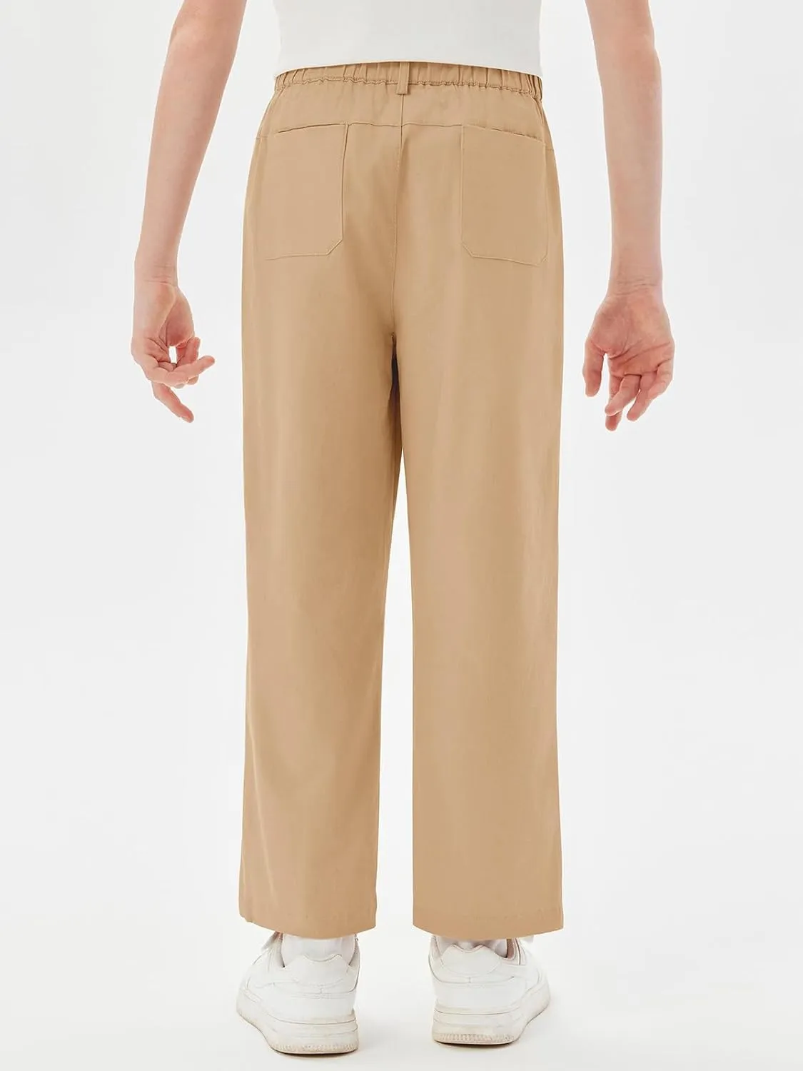 Haloumoning Boys Elastic Waist Pants Kids Uniform School Cotton Twill Trousers with Pockets 5-14 Years