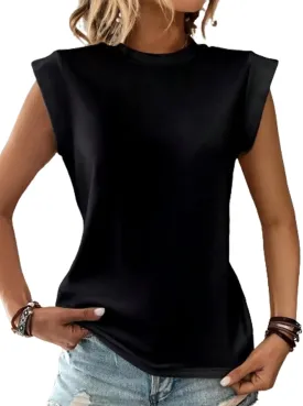 Hilinker Women's Cute Summer Cap Sleeve Top Mock Neck T Shirts Casual Loose Summer Tee
