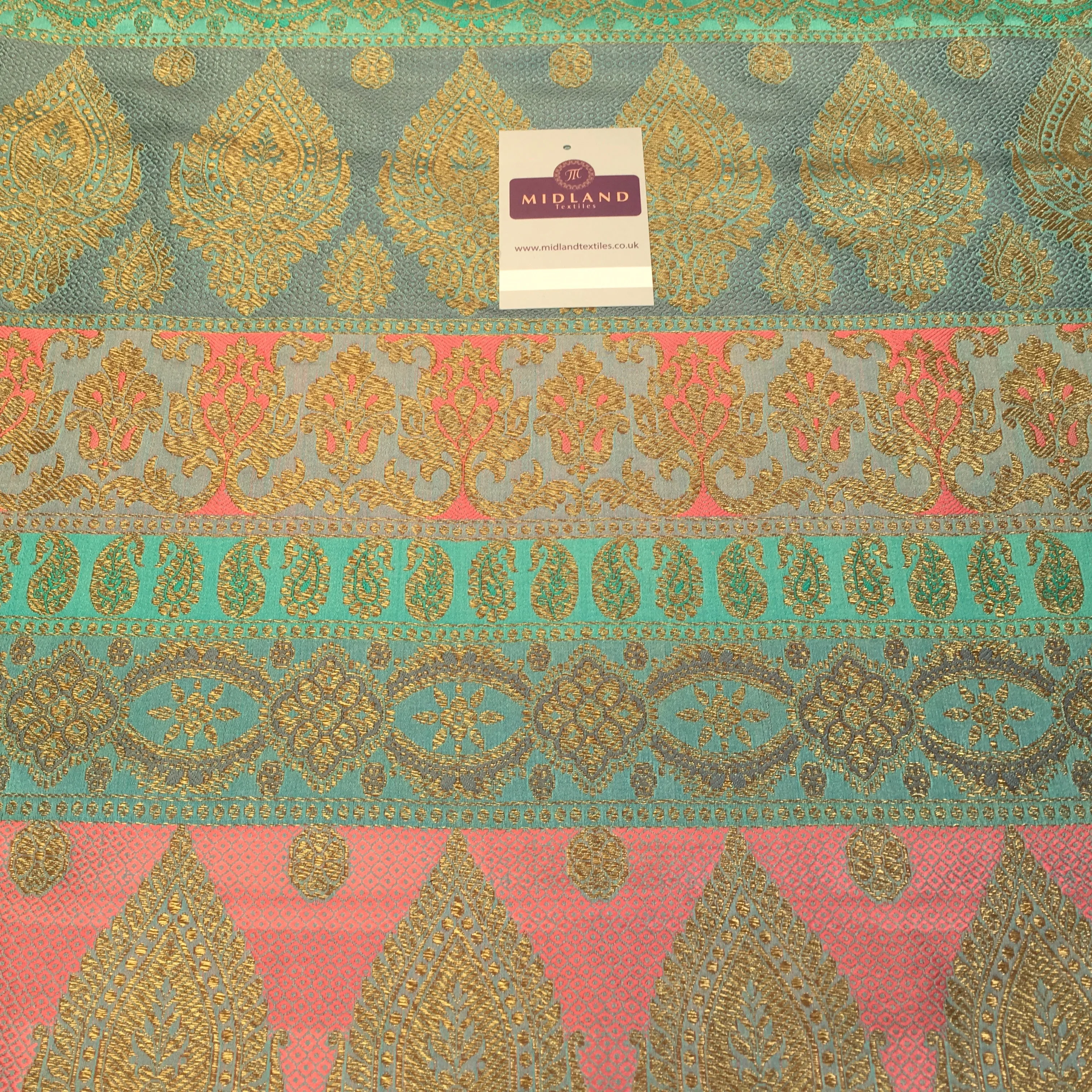 Indian Faux Silk Paisley Floral Border Banarsi brocade Fabric 110cm MP1240